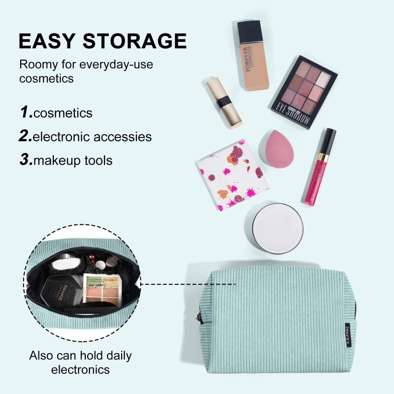 MAANGE Small Makeup Bag For Purse  Travel Cosmetic Bag Makeup Pouch Corduroy Portable Versatile Zipper Pouch For Women (GREEN) - Image 5